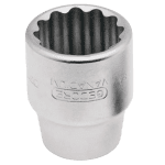 Soquete estriado com encaixe de 3/4 polegada da marca GEDORE, fabricado em aço cromo-vanádio, com acabamento cromado, ideal para uso profissional em mecânica pesada.