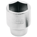 Soquete sextavado com encaixe de 3/4 polegada da marca GEDORE, fabricado em aço cromo-vanádio, com acabamento cromado, ideal para uso profissional em mecânica pesada.
