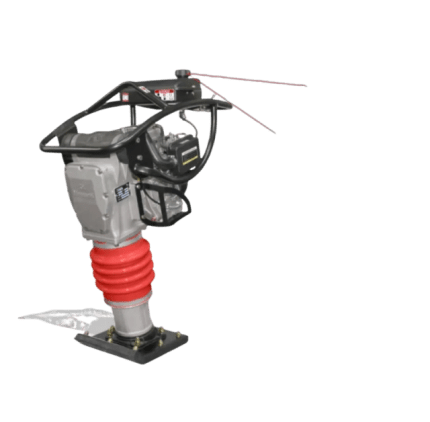 Compactador de Percussão Menegotti Ram 75M com motor 4 HP, sapata de 330x285 mm e sistema de percussão com 14 kN de força para compactação de solos.