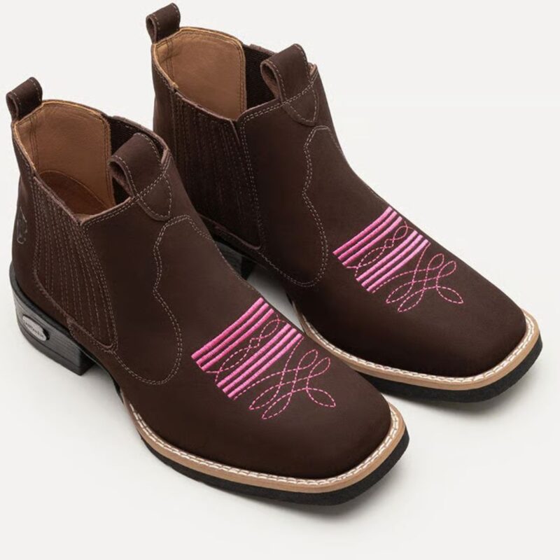 Botina Texana Feminina Marrom Com Rosa-Procampo