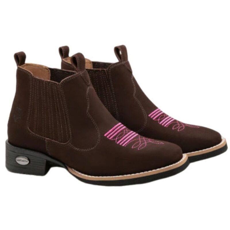 Botina Texana Feminina Marrom Com Rosa-Procampo