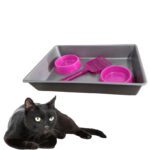 Bandeja para gato com 2 comedouros + 1 pá cor sortida-Polymer