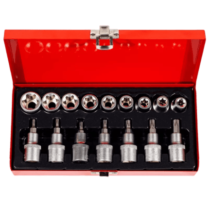 jogo com 16 peças Torx macho e fêmea 1/2".